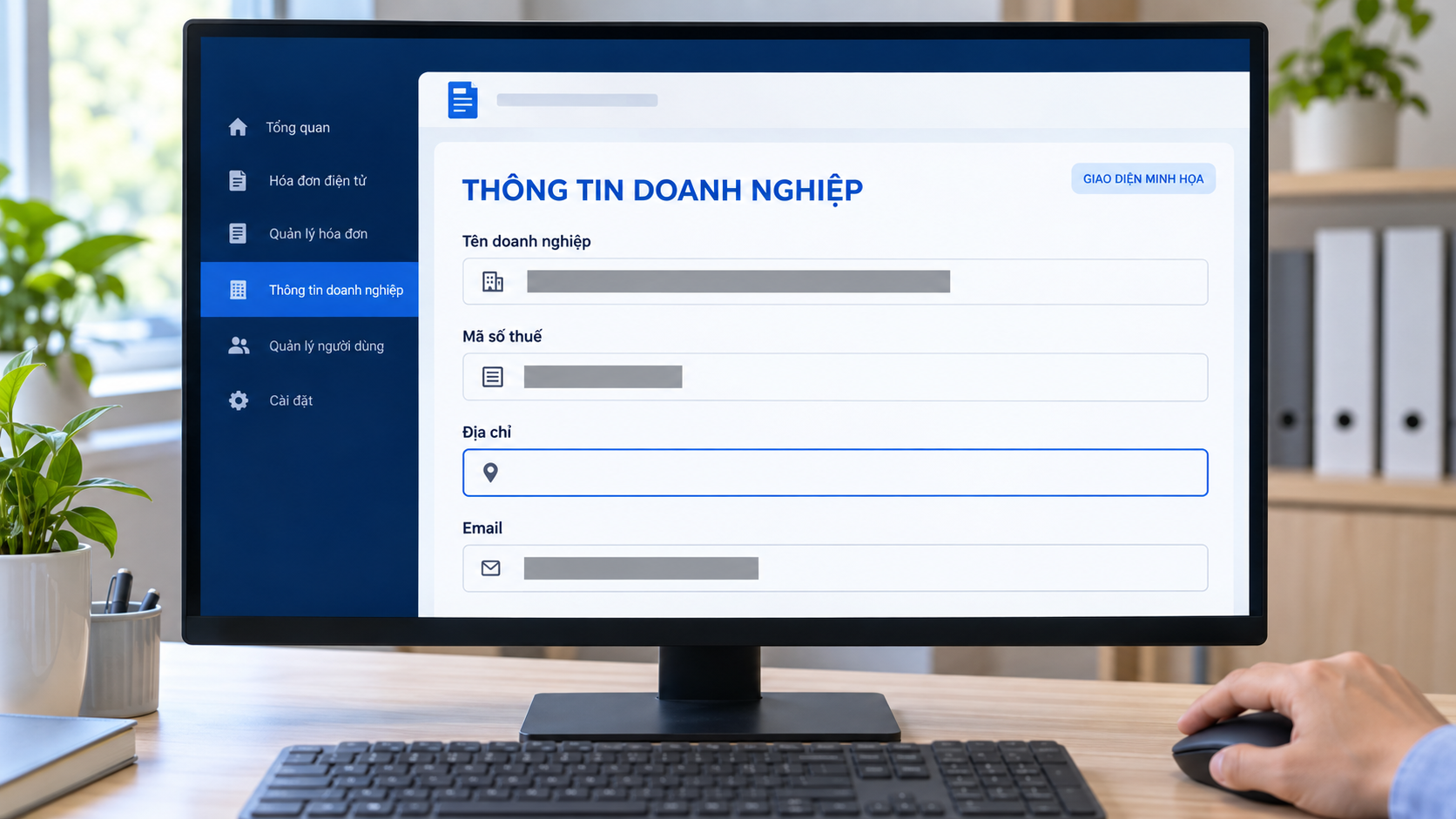 Giao diện minh họa kiểm tra địa chỉ doanh nghiệp trên phần mềm hóa đơn điện tử.